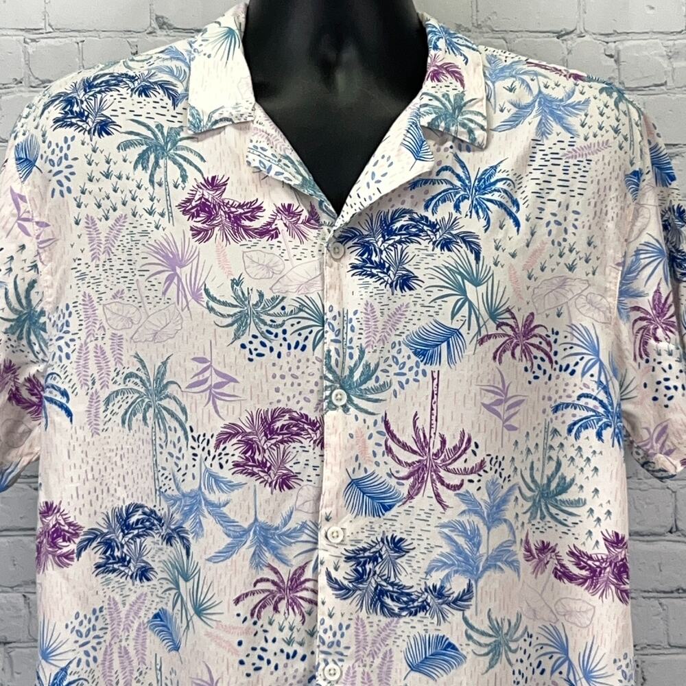 Good Vibes Hawaiian Camp Shirt Mens L Large White Drill Clothing Co Button Front